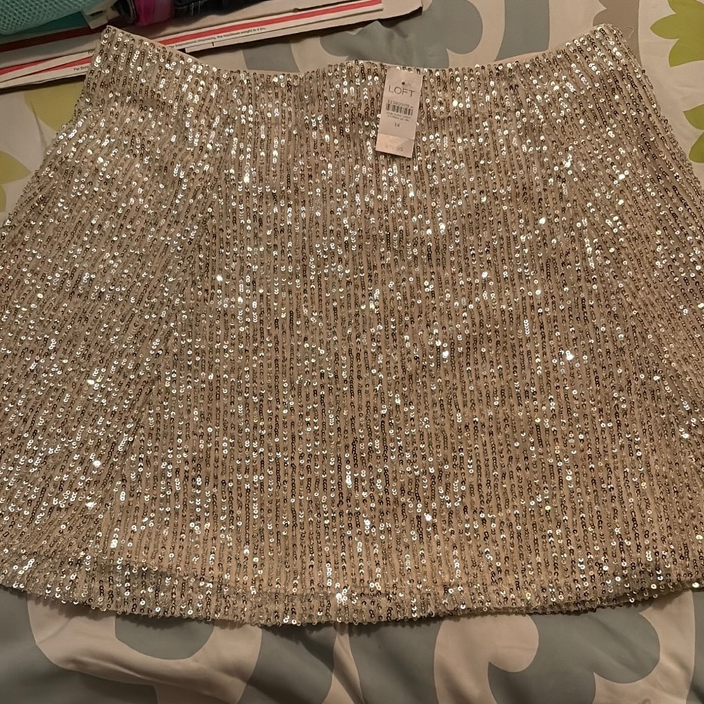 LOFT Silver Sequin Skirt